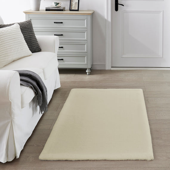 Hasenfell Kunstfell Teppich Vorleger | Rechteckig - Beige